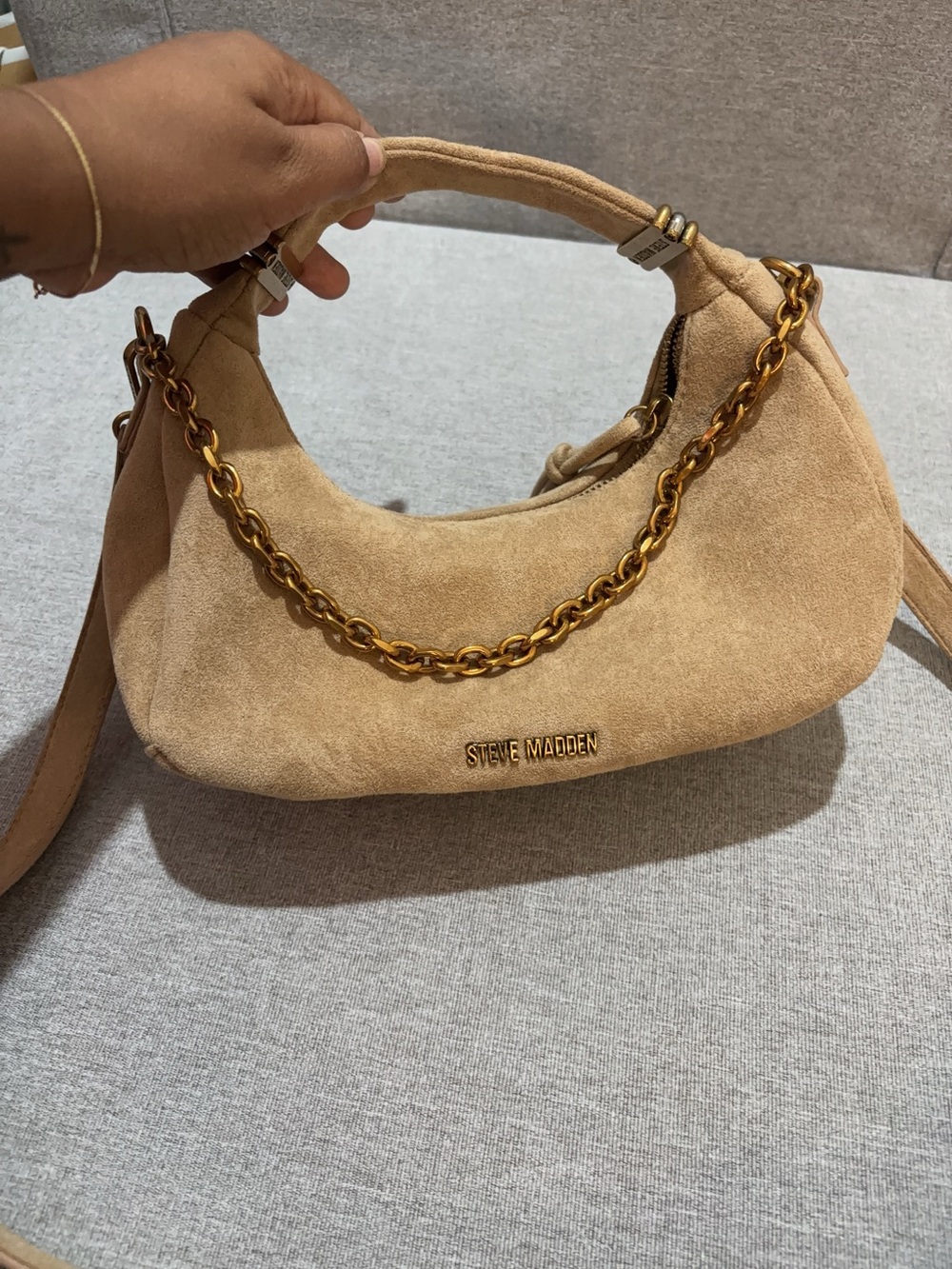 Steve Madden Suede Shoulder Bag with Gold Chain